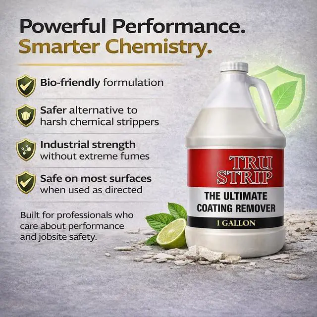 Alt view image 5 of 6 - Tru-Strip Industrial Strength Concrete Sealer Stripper (5-Gallon) Professional Coating & Sealer Remover for Acrylics, Urethanes, Glues, Epoxies - Water Cleanup