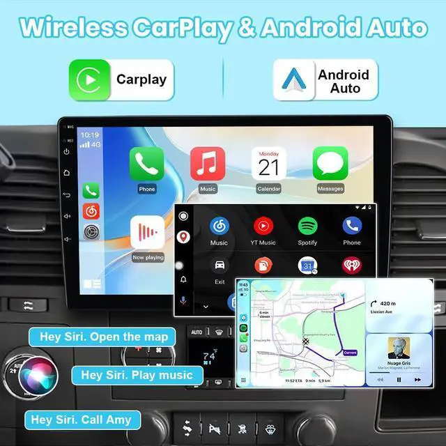 Alt view image 2 of 4 - 10.1" Android 13 Car Stereo for Chevy Silverado 2007-2013 Tahoe GMC Sierra Yukon, Wireless CarPlay & Android Auto, HD Touchscreen, Backup Camera, WiFi, GPS, SWC - 2GB+64GB
