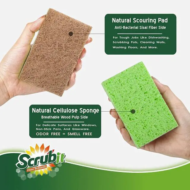 Alt view image 3 of 7 - Natural Sponges - 10 Pack Biodegradable Compostable Cellulose and Coconut Natural Sponges for Dishes, Eco Friendly Non Toxic Kitchen Sponge