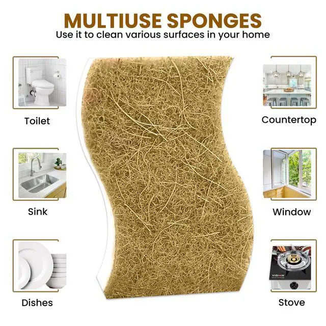 Alt view image 2 of 7 - Natural Kitchen Sponge 12-Pack Biodegradable Sponges for Dishes Compostable Dish Washing Scrubbers Eco Friendly Non-Scratch Cellulose & Coconut Husk Scrubber Sponges for Cleaning