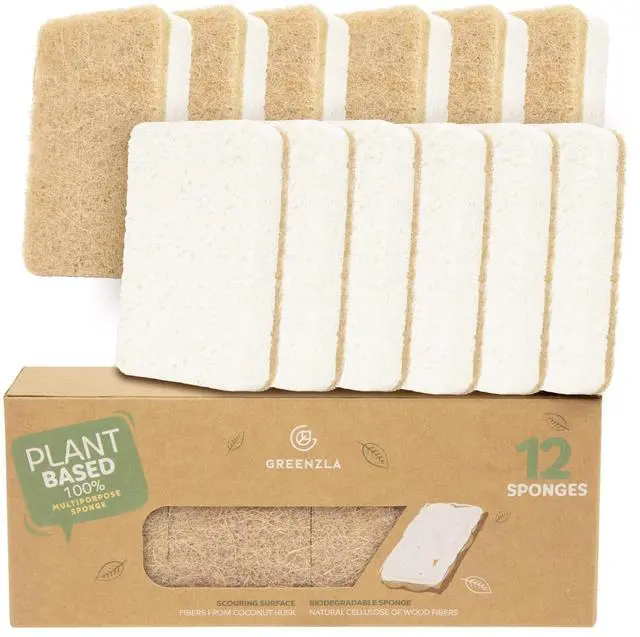 Main image of 12 Pack Kitchen Sponges, Plant-Based Dish Sponges, Non-Scratch Sisal Hemp Scouring Pads for Dishes, Countertops, Bathtubs, and Tiles