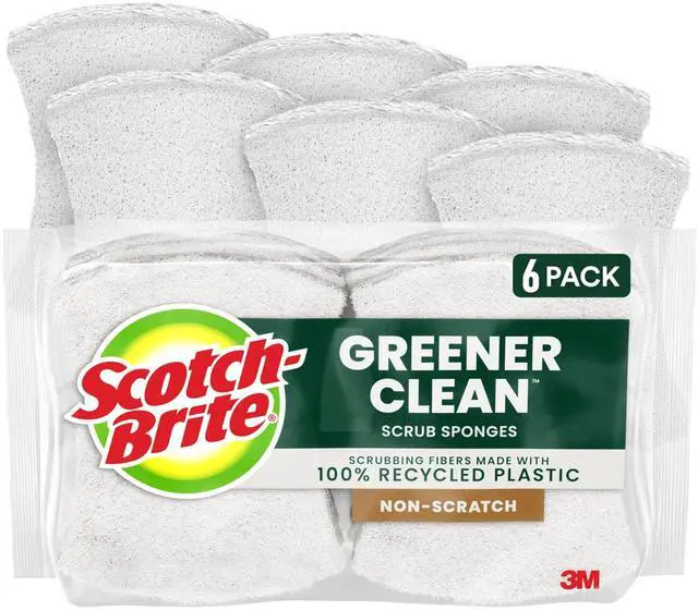 Main image of Greener Clean Non-Scratch Scrub Sponge, 6 Nonscratch Kitchen Sponges for Cleaning Around the Home, Bathroom & More, Most Durable Recycled Dish Scrubber, Best for Nonstick Pots and Pans