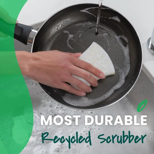 Alt view image 5 of 7 - Greener Clean Non-Scratch Scrub Sponge, 6 Nonscratch Kitchen Sponges for Cleaning Around the Home, Bathroom & More, Most Durable Recycled Dish Scrubber, Best for Nonstick Pots and Pans