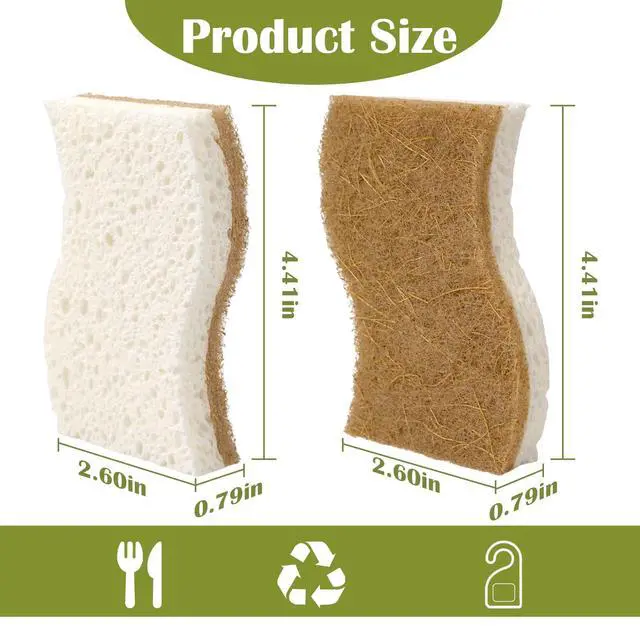 Alt view image 2 of 6 - 14Pack Natural Kitchen Sponge, Eco-Friendly Dish Sponge for Kitchen - Biodegradable Cellulose and Coconut Scrubber - Household Cleaning Sponge for Dishes, White