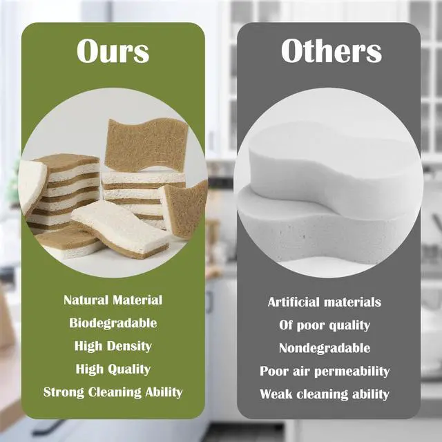 Alt view image 4 of 6 - 14Pack Natural Kitchen Sponge, Eco-Friendly Dish Sponge for Kitchen - Biodegradable Cellulose and Coconut Scrubber - Household Cleaning Sponge for Dishes, White