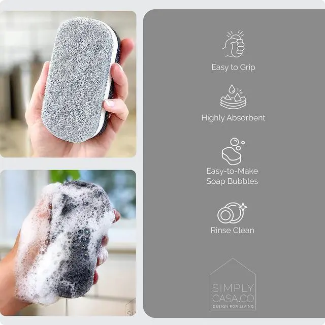 Alt view image 3 of 6 - Kitchen Dish Cleaning Sponges - Pack of 6 | Non-Scratch & Fast-Drying | Reusable Scrubbers for Kitchen & Household Use | Stylish Black & White Design