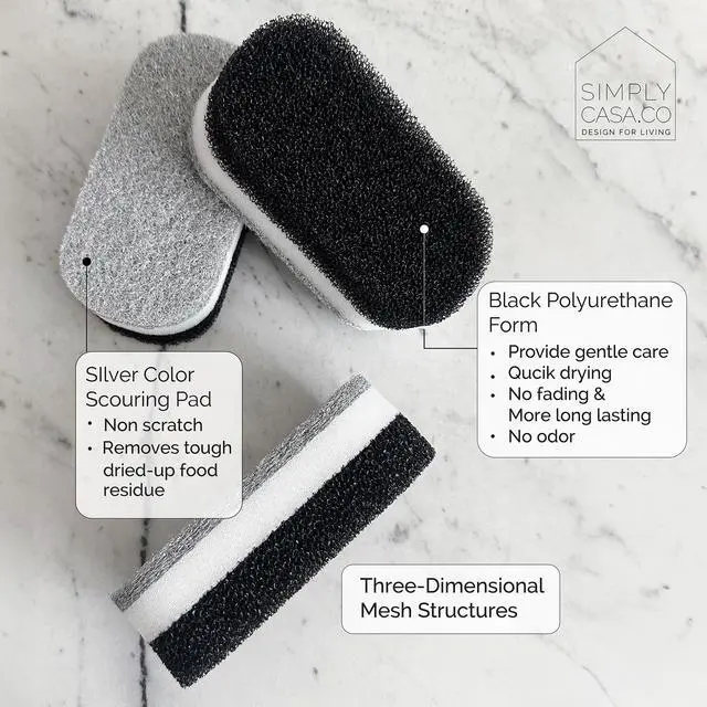 Alt view image 2 of 6 - Kitchen Dish Cleaning Sponges - Pack of 6 | Non-Scratch & Fast-Drying | Reusable Scrubbers for Kitchen & Household Use | Stylish Black & White Design