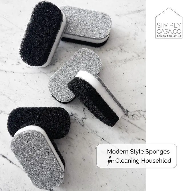 Alt view image 4 of 6 - Kitchen Dish Cleaning Sponges - Pack of 6 | Non-Scratch & Fast-Drying | Reusable Scrubbers for Kitchen & Household Use | Stylish Black & White Design