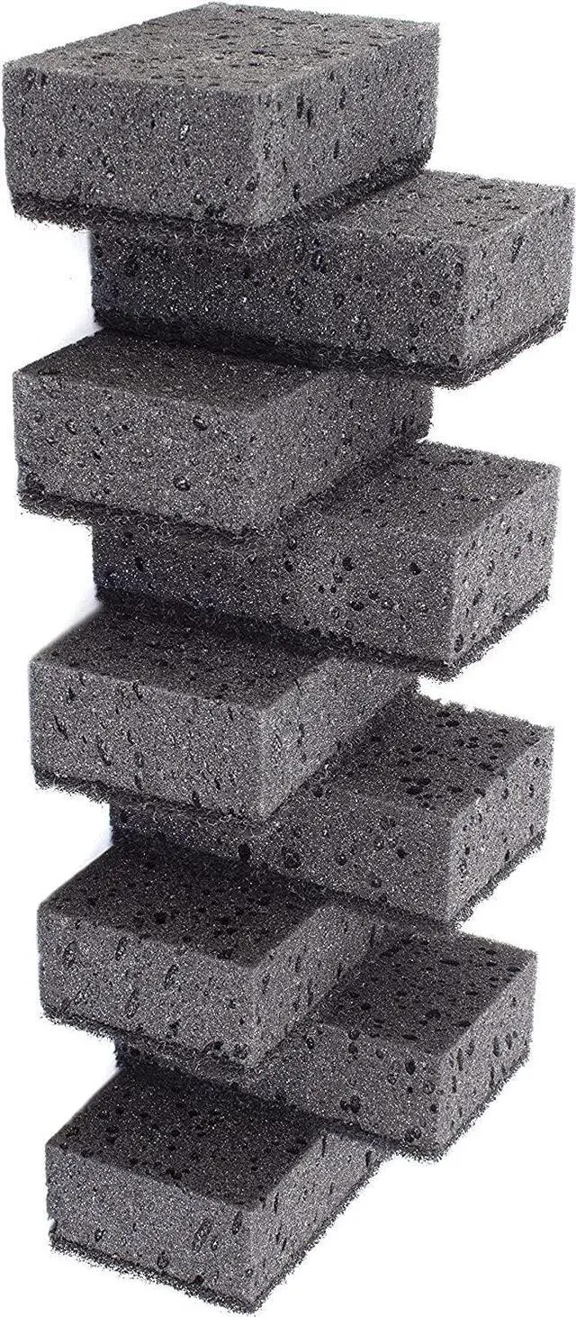 Main image of Black Scrub Sponges. Made in Europe. 9 Pack, 4.3x2.8x1.4 inches. Heavy Duty and Non Scratch Fiber. Kitchen Sponges Pack with No Smell. for Dishes and Household Washing