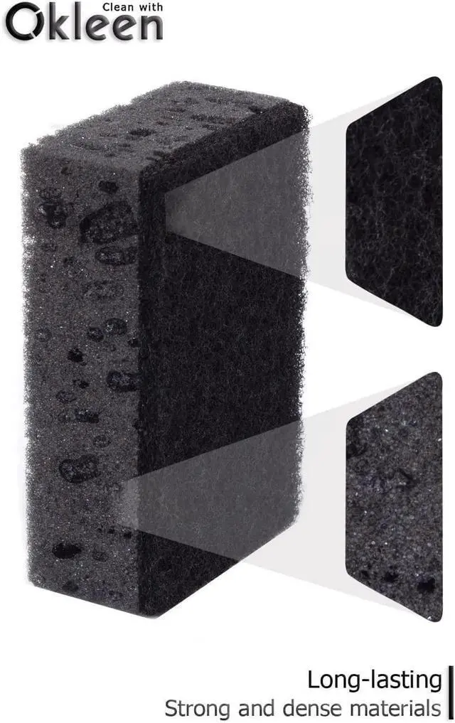 Alt view image 3 of 7 - Black Scrub Sponges. Made in Europe. 9 Pack, 4.3x2.8x1.4 inches. Heavy Duty and Non Scratch Fiber. Kitchen Sponges Pack with No Smell. for Dishes and Household Washing