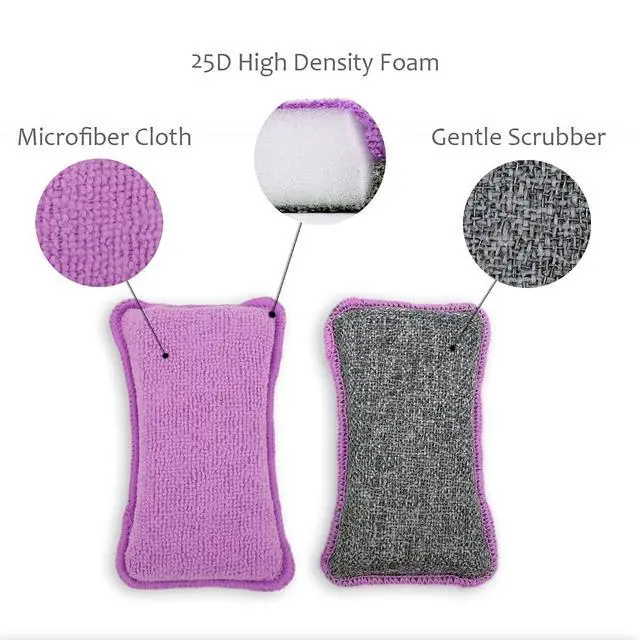 Alt view image 3 of 5 - Dish Sponges Kitchen, Microfiber Cleaning Scrubber for Dishwashing, Sink, Basin and Multi-Pupose, Size L Pack of 8