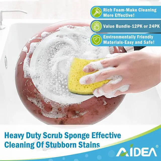 Alt view image 5 of 7 - Sponges Kitchen, Heavy Duty Scrub Sponge-24Count, Sponges for Dishes, Cellulose Dish Sponge, Scrubbing Power for Tough Messes, Cleaning Power for Non-Coated Cookware, Dishes, Pots, Pans