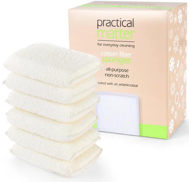 Main image of Practical Matter Kitchen Sponge, Organic Cotton Fiber All-Purpose Dish Sponges for Washing Dishes and Cleaning All Surfaces, Durable Non Scratch Scrub, 6 Count Value Pack