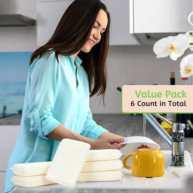 Alt view image 5 of 5 - Practical Matter Kitchen Sponge, Organic Cotton Fiber All-Purpose Dish Sponges for Washing Dishes and Cleaning All Surfaces, Durable Non Scratch Scrub, 6 Count Value Pack