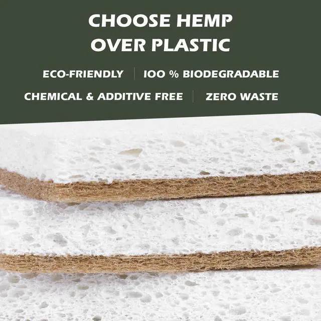 Alt view image 3 of 7 - Plant-Based Kitchen Sponges - FSC Certified and PETA Approved, Natural, Eco-Friendly, Biodegradable Sisal Hemp Sponges for Dishes, Cleaning Sponge for Kitchen, Bathroom, Household - 12 Count