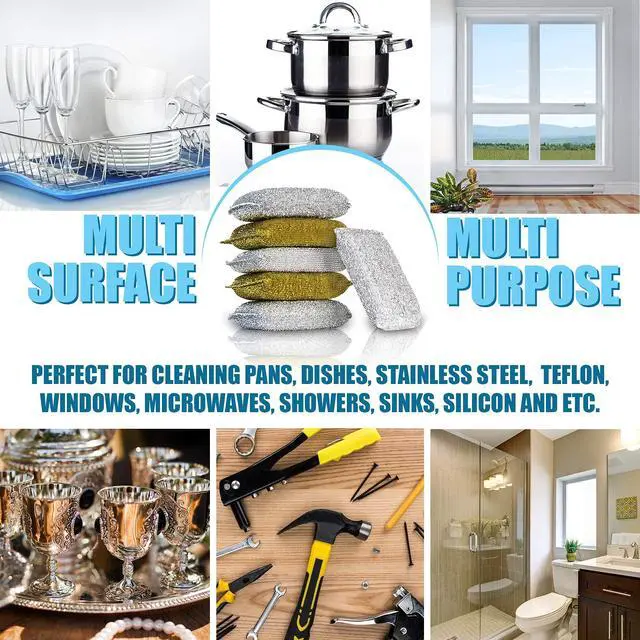 Alt view image 2 of 7 - Kitchen Scrubbing Sponges - Heavy Duty Non Scratch Scrubbing Cleaner Sponges in 2 Colors - Multi Surface Non Metal Dish Scouring Scrubbers for Fast Cleaning (Gold & Silver, 6)