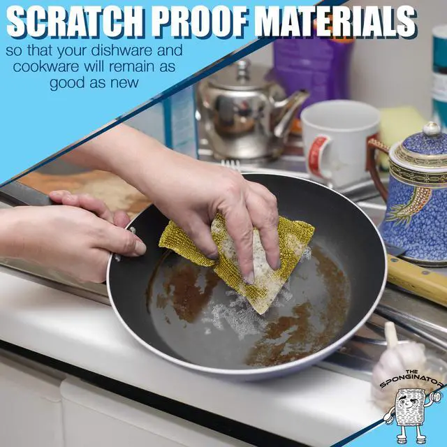 Alt view image 6 of 7 - Kitchen Scrubbing Sponges - Heavy Duty Non Scratch Scrubbing Cleaner Sponges in 2 Colors - Multi Surface Non Metal Dish Scouring Scrubbers for Fast Cleaning (Gold & Silver, 6)