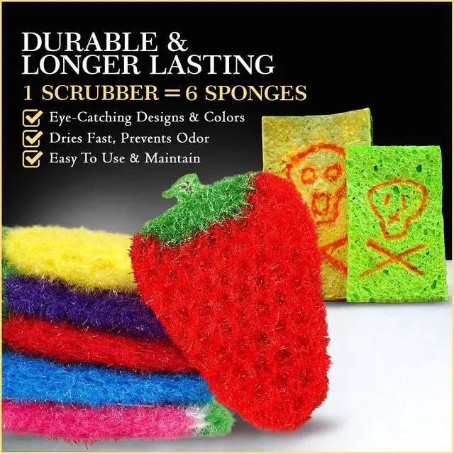 Alt view image 6 of 7 - Scratch Dish Scrubber-Long Lasting & Odorless, Safe on Non-Stick, Cast Iron, Glass and Other Surfaces, Reusable Kitchen Sponge Alternative for Kitchen, Bathroom & Floors (Pack of 5)