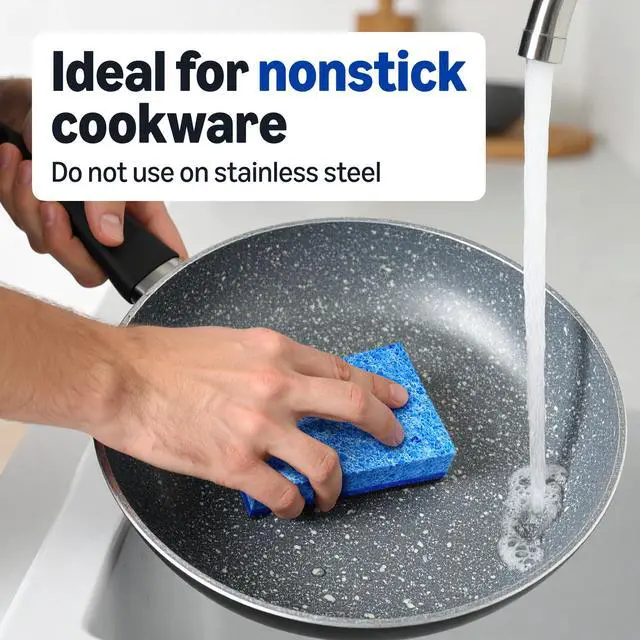 Alt view image 3 of 6 - Non-Scratch Dual-Sided Sponges for Nonstick Pots and Pans, Dish Scrubber, All-Purpose, 6-Pack, Packaging May Vary