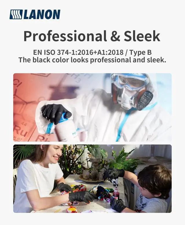 Alt view image 5 of 7 - 6-mil Black Nitrile Disposable Gloves, Food-Safe, Powder-Free, Heavy-Duty, Textured Fingertips, Latex-Free, Medium