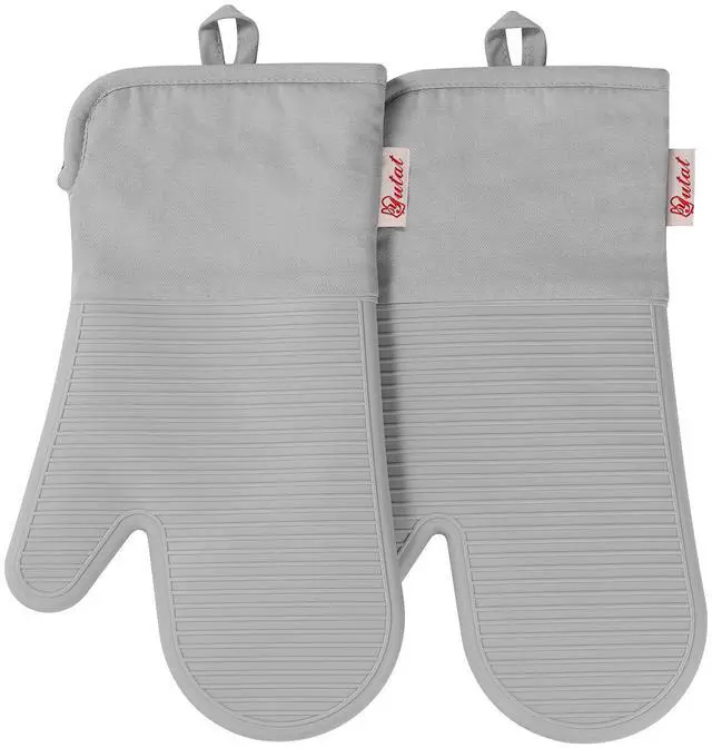 Main image of Silicone Oven Mitts,High Heat Resistant Up to 500 Degrees,Waterproof Cooking Gloves with Soft Polyester Filling,Kitchen Potholder Set - Perfect for BBQ,Baking and Cooking,Grey,2 Pcs Set