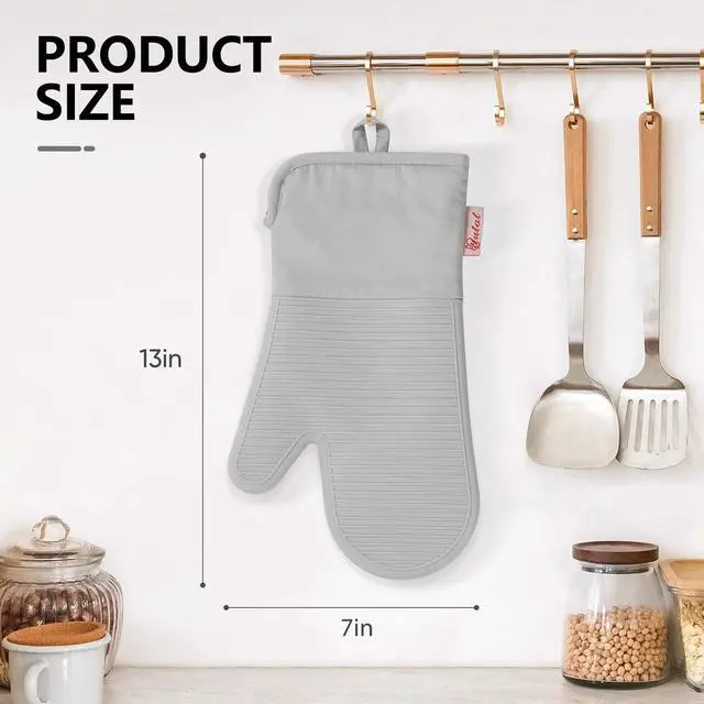 Alt view image 4 of 7 - Silicone Oven Mitts,High Heat Resistant Up to 500 Degrees,Waterproof Cooking Gloves with Soft Polyester Filling,Kitchen Potholder Set - Perfect for BBQ,Baking and Cooking,Grey,2 Pcs Set