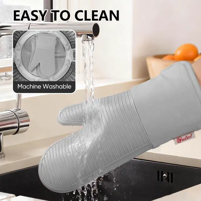 Alt view image 6 of 7 - Silicone Oven Mitts,High Heat Resistant Up to 500 Degrees,Waterproof Cooking Gloves with Soft Polyester Filling,Kitchen Potholder Set - Perfect for BBQ,Baking and Cooking,Grey,2 Pcs Set