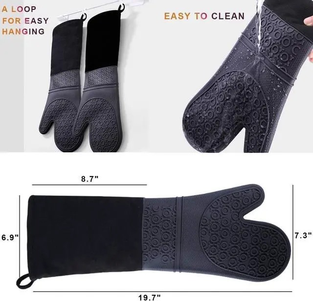 Alt view image 3 of 6 - Extra Long Professional Silicone Oven Mitts with Quilted Liner, Durable Heat Resistant Oven Gloves, Heat Resistant Oven Gloves,2pcs