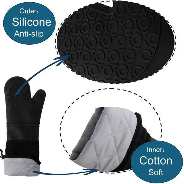 Alt view image 5 of 6 - Extra Long Professional Silicone Oven Mitts with Quilted Liner, Durable Heat Resistant Oven Gloves, Heat Resistant Oven Gloves,2pcs