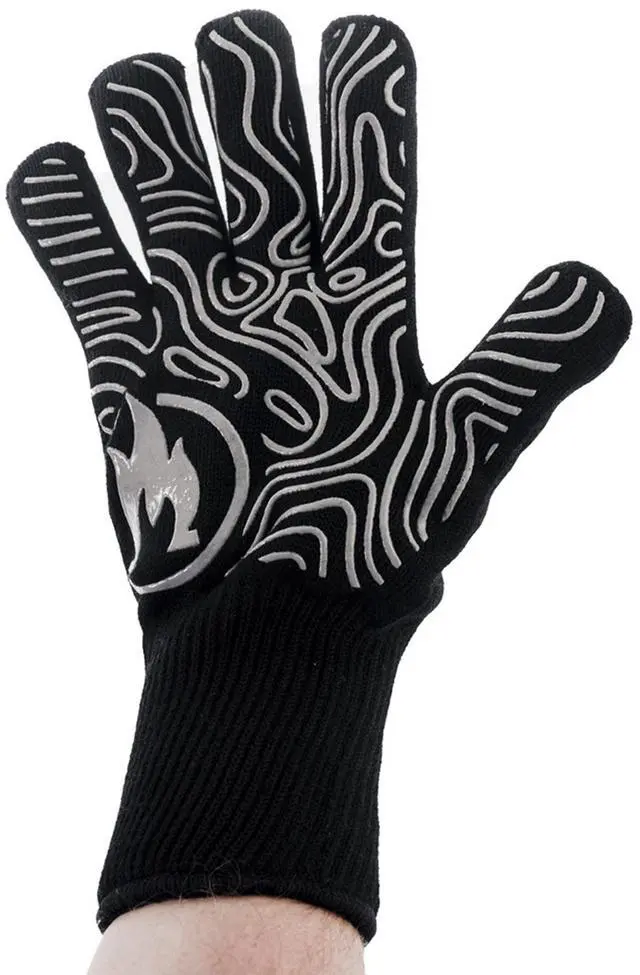 Alt view image 3 of 7 - High Heat Gloves, Grill/BBQ Gloves, Oven Mitts, Heat-Resistant up to 450°F, Non-Slip, Black, One Size