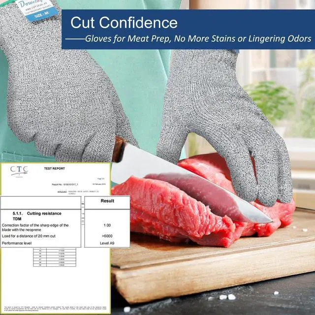 Alt view image 2 of 7 - Cut Resistant Gloves A9 Maximum Protection - Food Grade Kitchen & Chef Gloves for Food Prep, Knife Cutting, Mandoline Slicing, Butcher, Oyster Shucking, Fish Handling (Large)