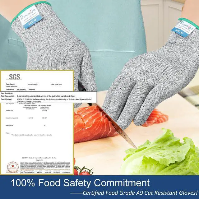 Alt view image 3 of 7 - Cut Resistant Gloves A9 Maximum Protection - Food Grade Kitchen & Chef Gloves for Food Prep, Knife Cutting, Mandoline Slicing, Butcher, Oyster Shucking, Fish Handling (Large)