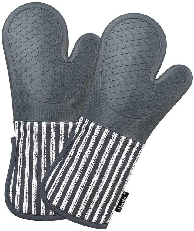 Main image of Silicone Oven Mitts Heat Resistant 932 with Waterproof & Non-Slip Kitchen Mittens, Set of 2 Extra Long Oven Gloves with Soft Cotton Terry Lining for Baking Cooking Barbecue