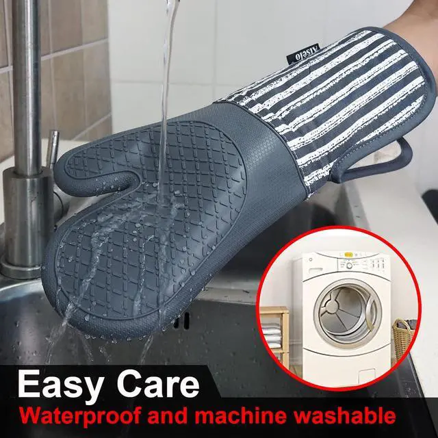 Alt view image 6 of 7 - Silicone Oven Mitts Heat Resistant 932 with Waterproof & Non-Slip Kitchen Mittens, Set of 2 Extra Long Oven Gloves with Soft Cotton Terry Lining for Baking Cooking Barbecue