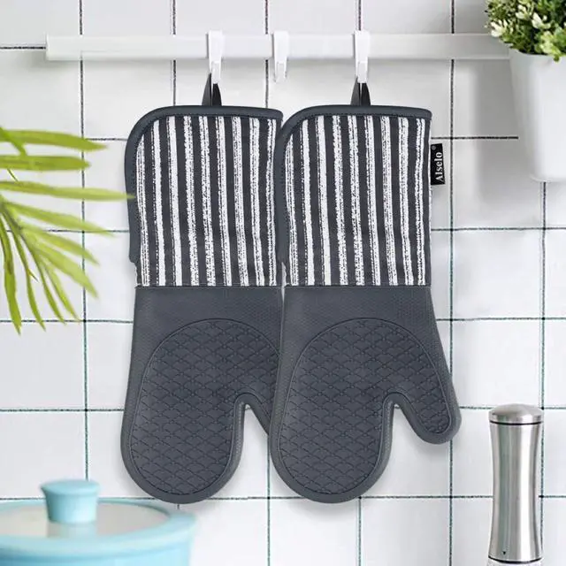 Alt view image 7 of 7 - Silicone Oven Mitts Heat Resistant 932 with Waterproof & Non-Slip Kitchen Mittens, Set of 2 Extra Long Oven Gloves with Soft Cotton Terry Lining for Baking Cooking Barbecue