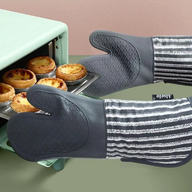 Alt view image 4 of 7 - Silicone Oven Mitts Heat Resistant 932 with Waterproof & Non-Slip Kitchen Mittens, Set of 2 Extra Long Oven Gloves with Soft Cotton Terry Lining for Baking Cooking Barbecue