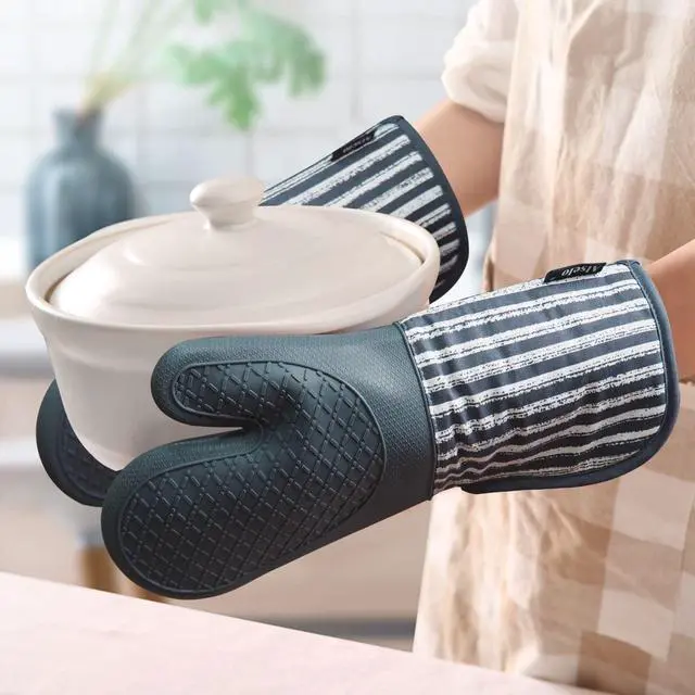 Alt view image 5 of 7 - Silicone Oven Mitts Heat Resistant 932 with Waterproof & Non-Slip Kitchen Mittens, Set of 2 Extra Long Oven Gloves with Soft Cotton Terry Lining for Baking Cooking Barbecue