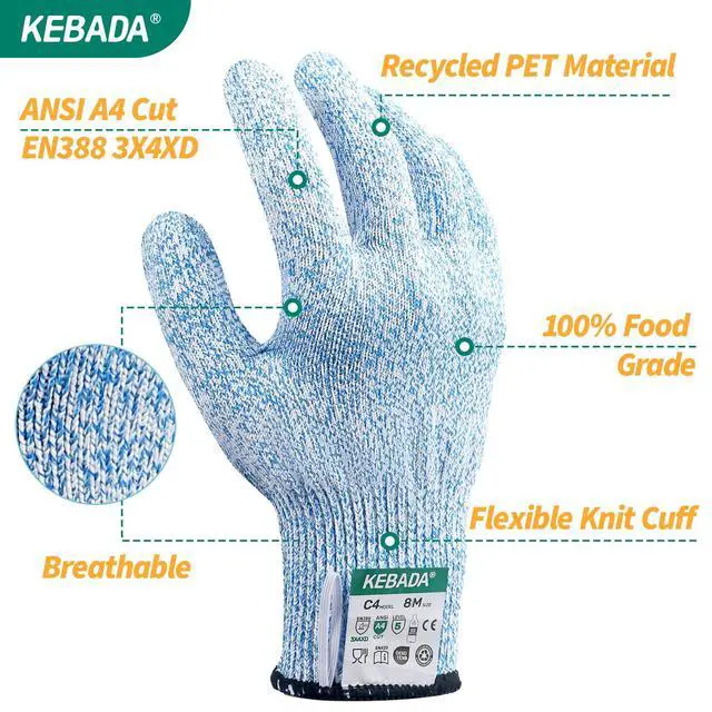 Alt view image 3 of 6 - Cut Resistant Gloves, Food Grade Cut Proof Gloves for Kitchen, ANSI A4 Safety Protection, Ideal for Chef's Work, X-Large