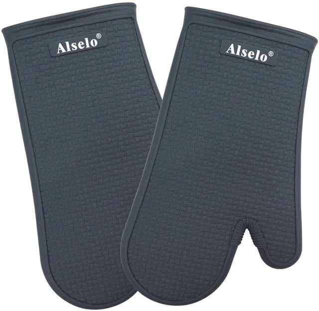 Main image of Oven Mitts Heat Resistant Silicone Kitchen Gloves for 550 Degrees with Waterproof and Non-Silp, Set of 2 Oven Gloves for Baking Cooking Barbecue Microwave Machine Washable (Grey, 2)