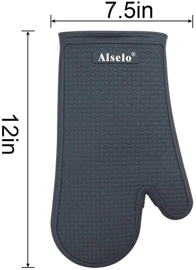 Alt view image 2 of 7 - Oven Mitts Heat Resistant Silicone Kitchen Gloves for 550 Degrees with Waterproof and Non-Silp, Set of 2 Oven Gloves for Baking Cooking Barbecue Microwave Machine Washable (Grey, 2)