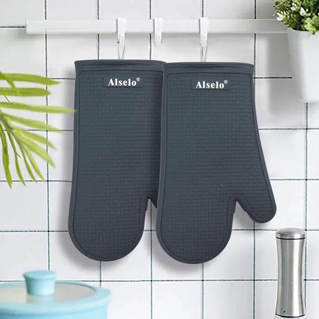 Alt view image 7 of 7 - Oven Mitts Heat Resistant Silicone Kitchen Gloves for 550 Degrees with Waterproof and Non-Silp, Set of 2 Oven Gloves for Baking Cooking Barbecue Microwave Machine Washable (Grey, 2)