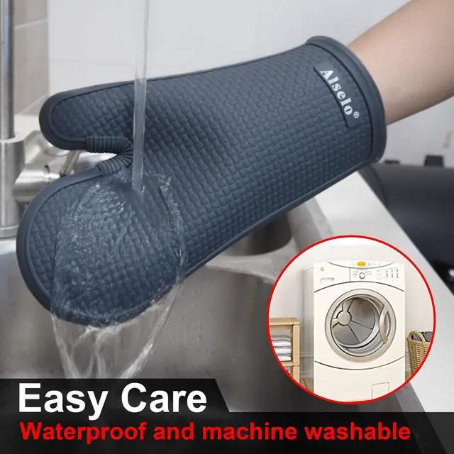 Alt view image 6 of 7 - Oven Mitts Heat Resistant Silicone Kitchen Gloves for 550 Degrees with Waterproof and Non-Silp, Set of 2 Oven Gloves for Baking Cooking Barbecue Microwave Machine Washable (Grey, 2)