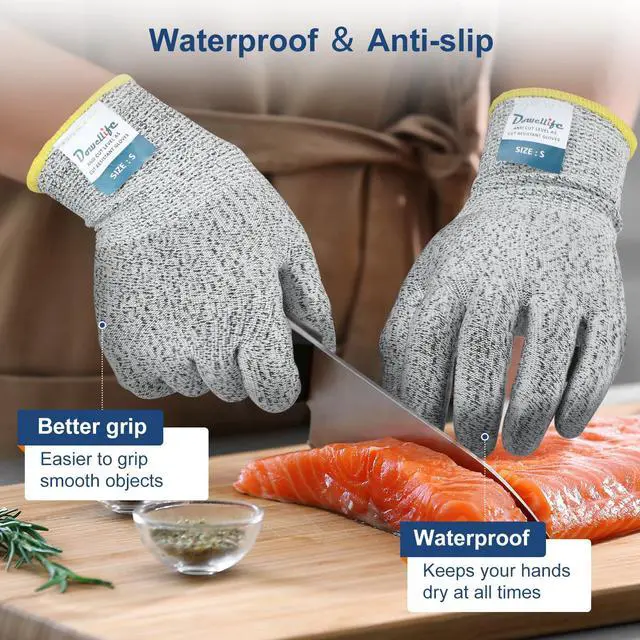 Alt view image 3 of 7 - Level 5 Cut Resistant Gloves with Silicone Coating, Food Grade Kitchen Knife Safety Gloves, Work Gloves for Chef, Mandoline Oyster Shucking Meat Cutting Wood Carving (Gray Large), Grey