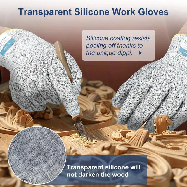 Alt view image 4 of 7 - Level 5 Cut Resistant Gloves with Silicone Coating, Food Grade Kitchen Knife Safety Gloves, Work Gloves for Chef, Mandoline Oyster Shucking Meat Cutting Wood Carving (Gray Large), Grey