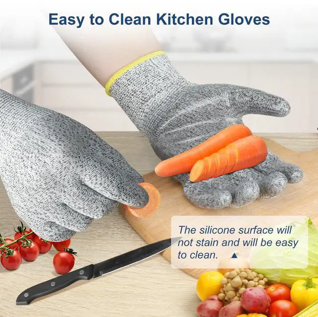 Alt view image 6 of 7 - Level 5 Cut Resistant Gloves with Silicone Coating, Food Grade Kitchen Knife Safety Gloves, Work Gloves for Chef, Mandoline Oyster Shucking Meat Cutting Wood Carving (Gray Large), Grey
