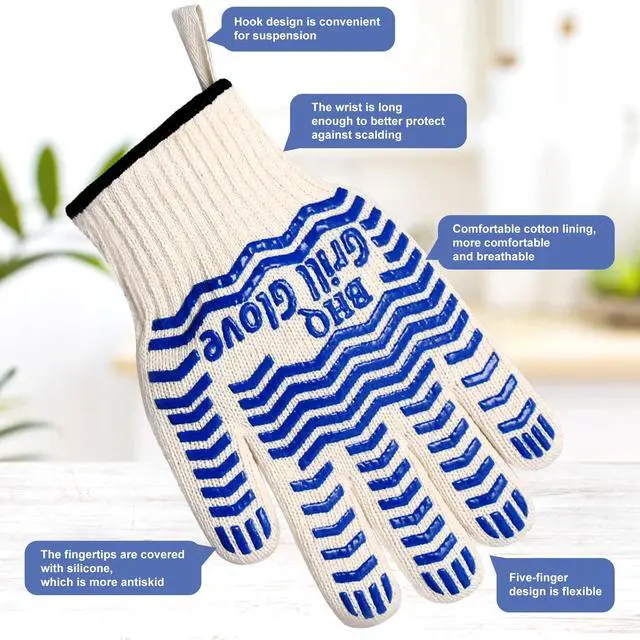 Alt view image 2 of 7 - Oven Gloves, Heat Resistant BBQ Oven Glove-BBQ Gloves,Oven Glove Oven Mitts Heat Resistant for Kitchen Potholder,Grill,Grilling,Smoker,Barbeque-1 Pair(Blue)
