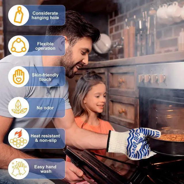 Alt view image 5 of 7 - Oven Gloves, Heat Resistant BBQ Oven Glove-BBQ Gloves,Oven Glove Oven Mitts Heat Resistant for Kitchen Potholder,Grill,Grilling,Smoker,Barbeque-1 Pair(Blue)