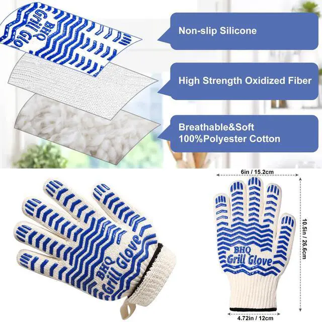 Alt view image 3 of 7 - Oven Gloves, Heat Resistant BBQ Oven Glove-BBQ Gloves,Oven Glove Oven Mitts Heat Resistant for Kitchen Potholder,Grill,Grilling,Smoker,Barbeque-1 Pair(Blue)