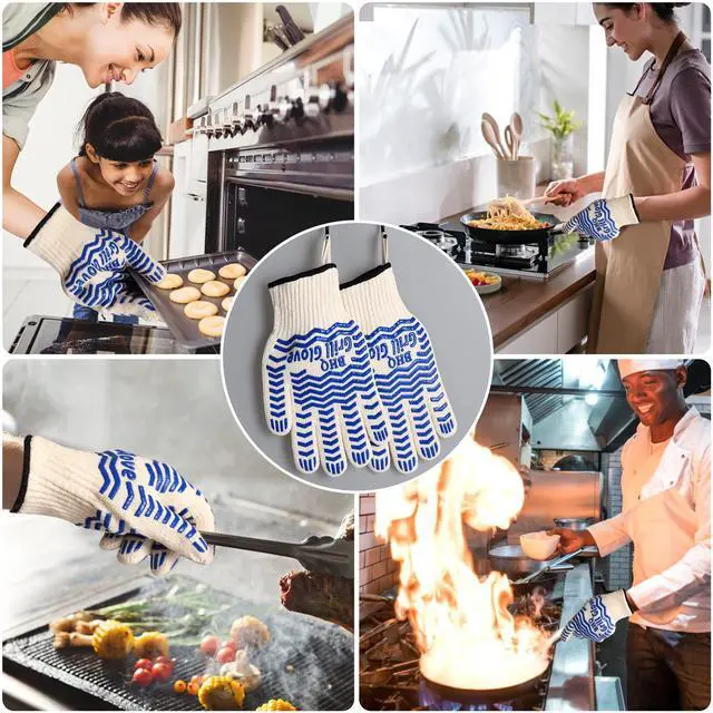 Alt view image 6 of 7 - Oven Gloves, Heat Resistant BBQ Oven Glove-BBQ Gloves,Oven Glove Oven Mitts Heat Resistant for Kitchen Potholder,Grill,Grilling,Smoker,Barbeque-1 Pair(Blue)