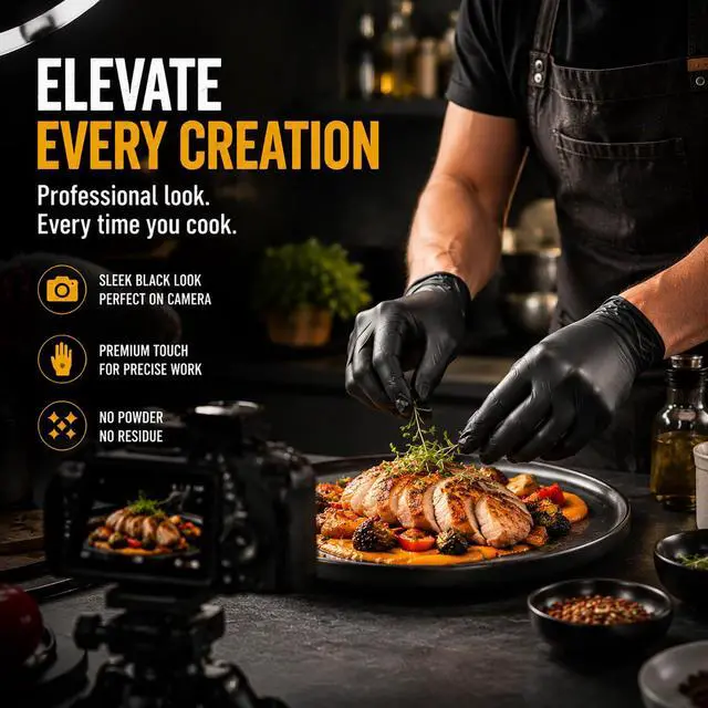 Alt view image 4 of 7 - Black Nitrile Gloves for Cooking and BBQ, 4 Mil Food Safe, Large